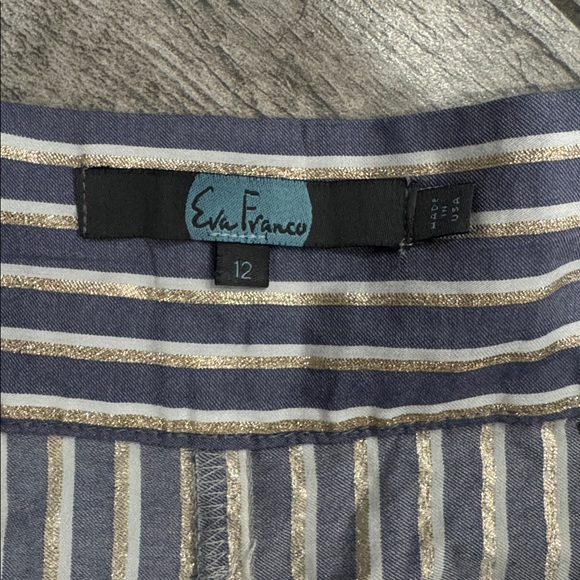 Eva Franco for Anthropologie Blue and Gold Striped Wide Leg Trousers - Picture 2 of 3